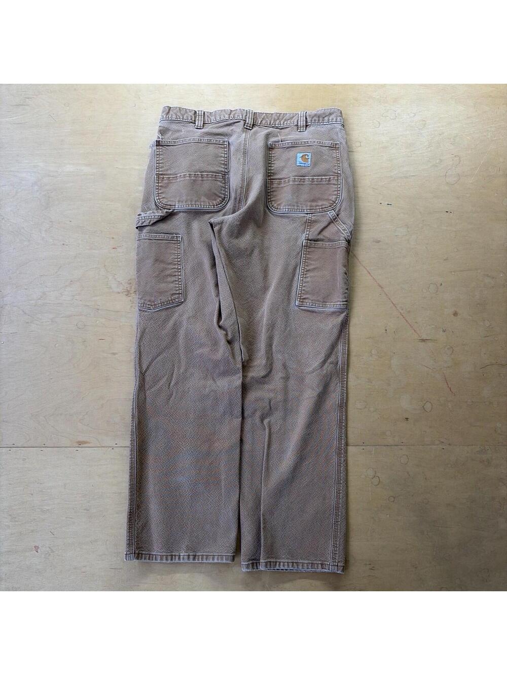 Tan Carhartt Canvas Carpenter Workwear Pants Relaxed Fit Size 34/28 - Picture 3 of 7